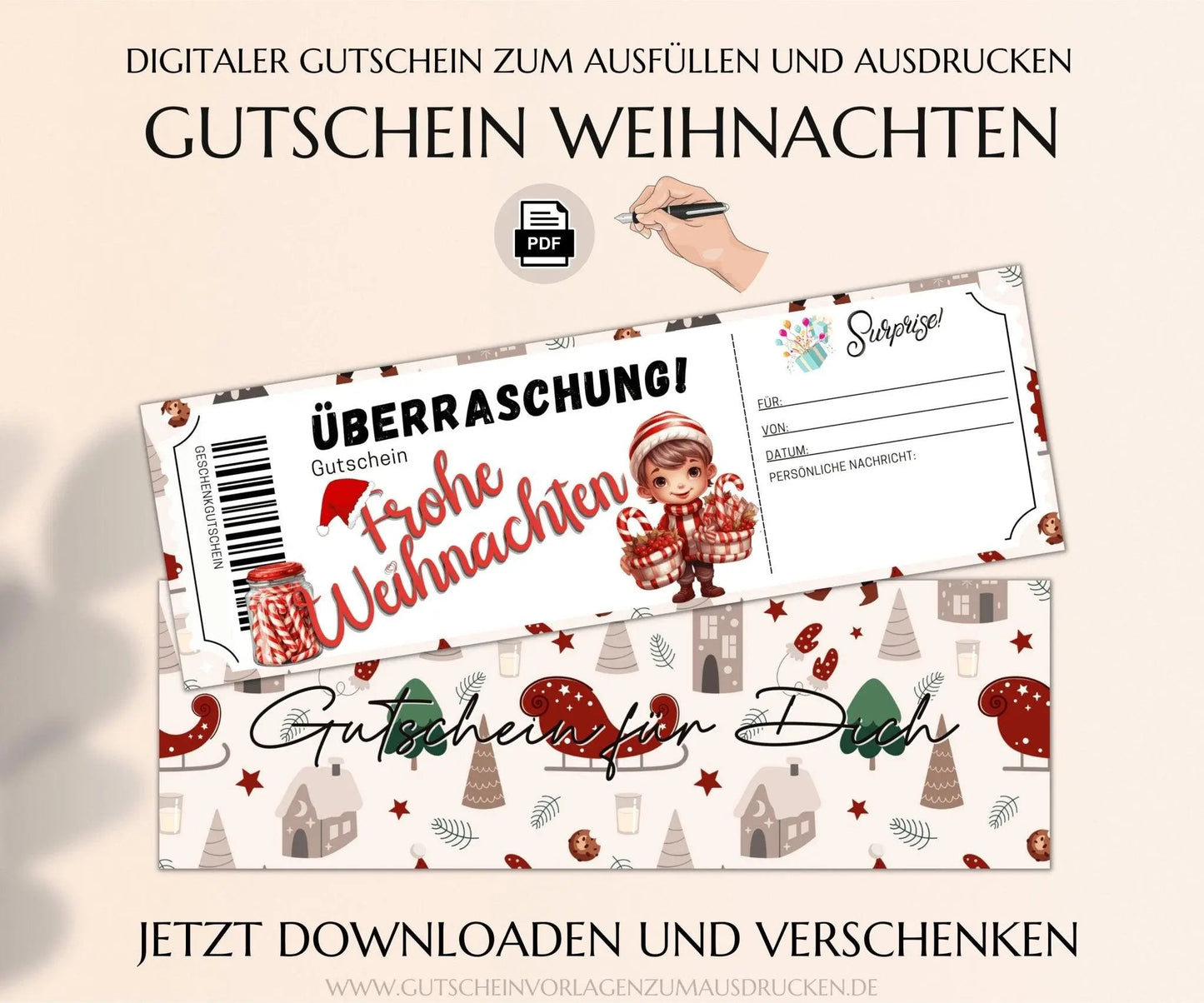 Weihnachten Gutscheinvorlage zum Ausdrucken | Gutschein Vorlage PDF | Gutschein kreativ verpacken | JSK294 - JSKDesignStudio.de