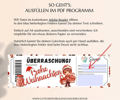 Weihnachten Gutscheinvorlage zum Ausdrucken | Gutschein Vorlage PDF | Gutschein kreativ verpacken | JSK294 - JSKDesignStudio.de
