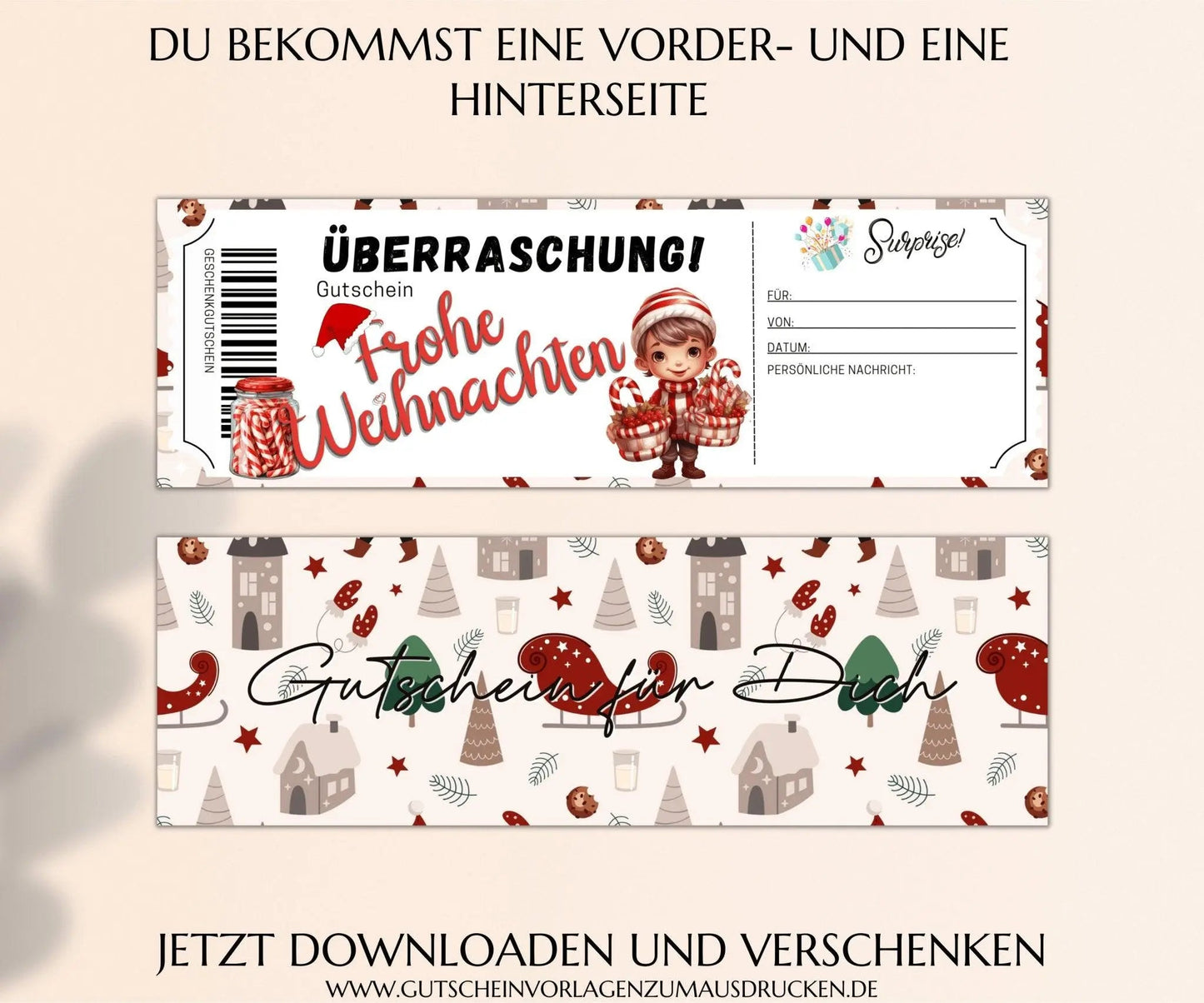 Weihnachten Gutscheinvorlage zum Ausdrucken | Gutschein Vorlage PDF | Gutschein kreativ verpacken | JSK294 - JSKDesignStudio.de