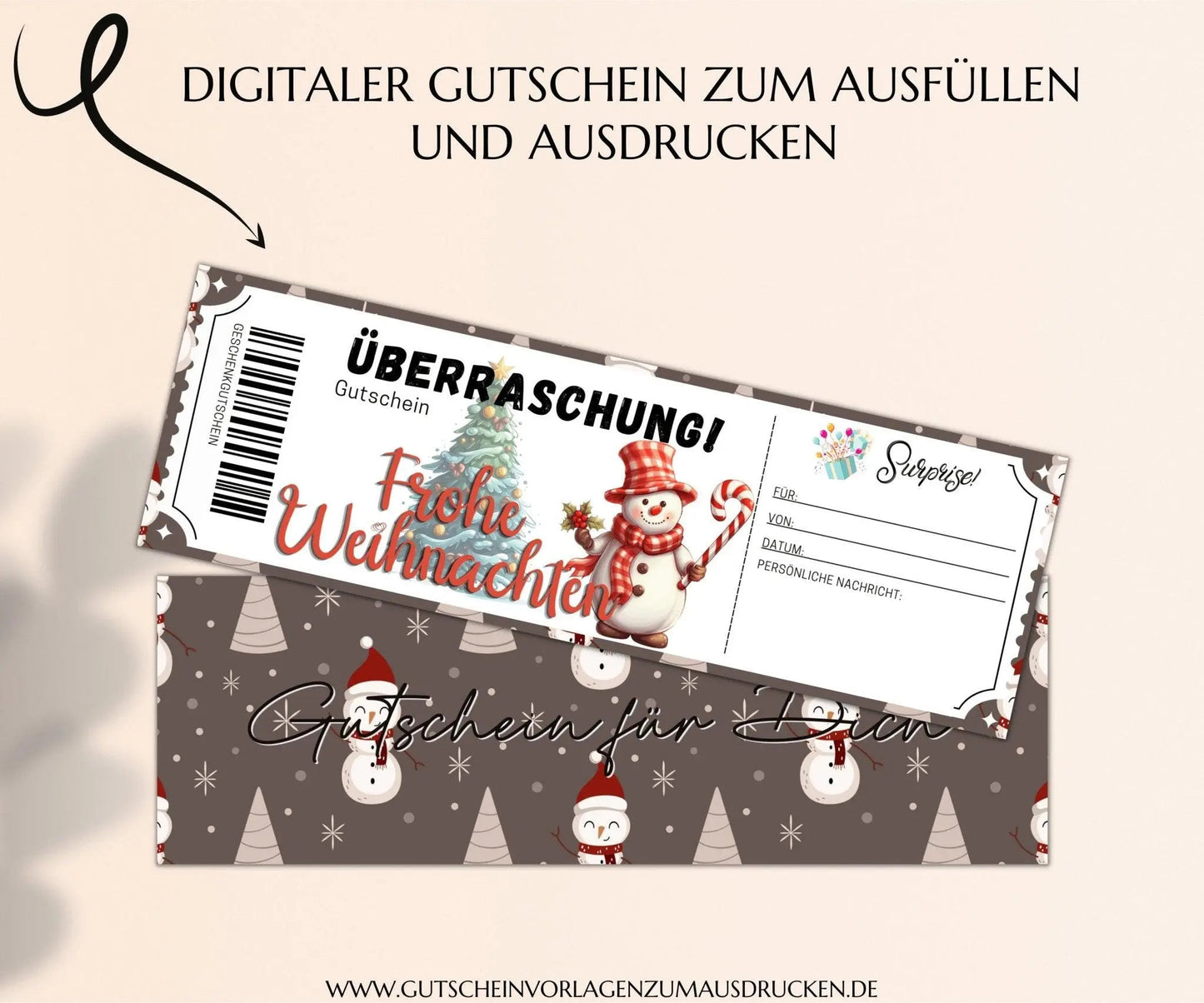 Weihnachten Gutscheinvorlage zum Ausdrucken | Gutschein Vorlage PDF | Gutschein kreativ verpacken | JSK295 - JSKDesignStudio.de