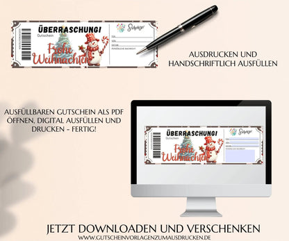 Weihnachten Gutscheinvorlage zum Ausdrucken | Gutschein Vorlage PDF | Gutschein kreativ verpacken | JSK295 - JSKDesignStudio.de