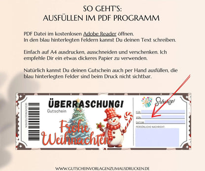 Weihnachten Gutscheinvorlage zum Ausdrucken | Gutschein Vorlage PDF | Gutschein kreativ verpacken | JSK295 - JSKDesignStudio.de