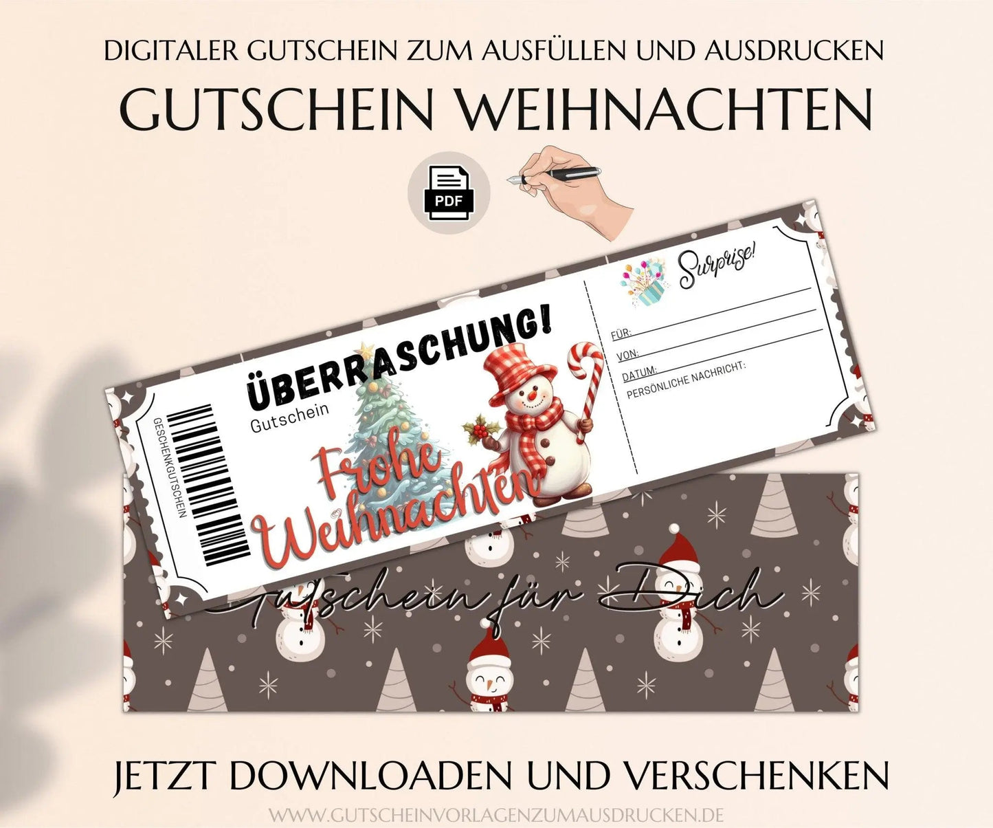 Weihnachten Gutscheinvorlage zum Ausdrucken | Gutschein Vorlage PDF | Gutschein kreativ verpacken | JSK295 - JSKDesignStudio.de