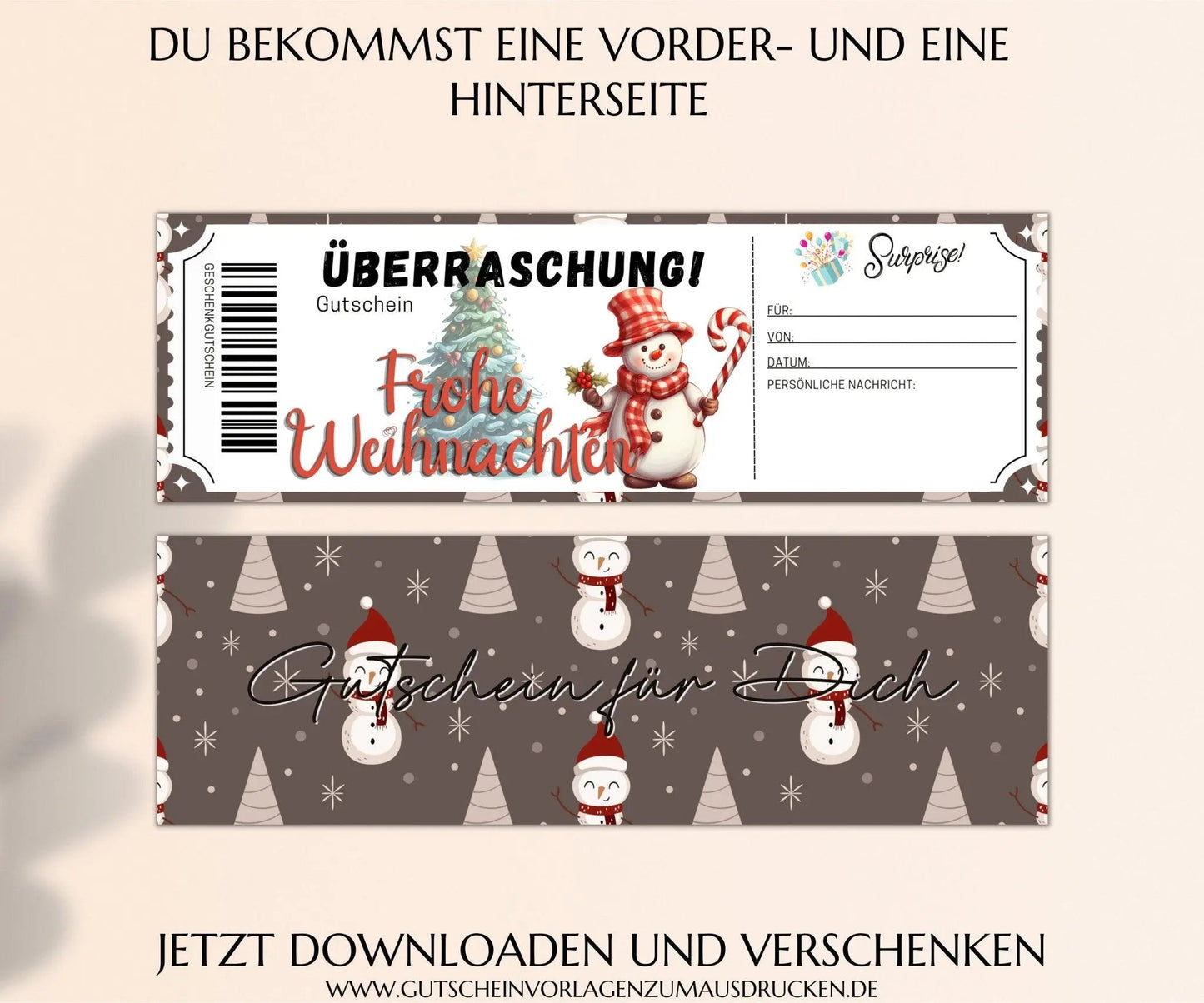 Weihnachten Gutscheinvorlage zum Ausdrucken | Gutschein Vorlage PDF | Gutschein kreativ verpacken | JSK295 - JSKDesignStudio.de