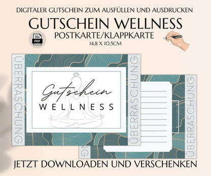 Wellness Gutschein Vorlage | Klappkarte zum Ausdrucken | JSK124 - JSKDesignStudio.de