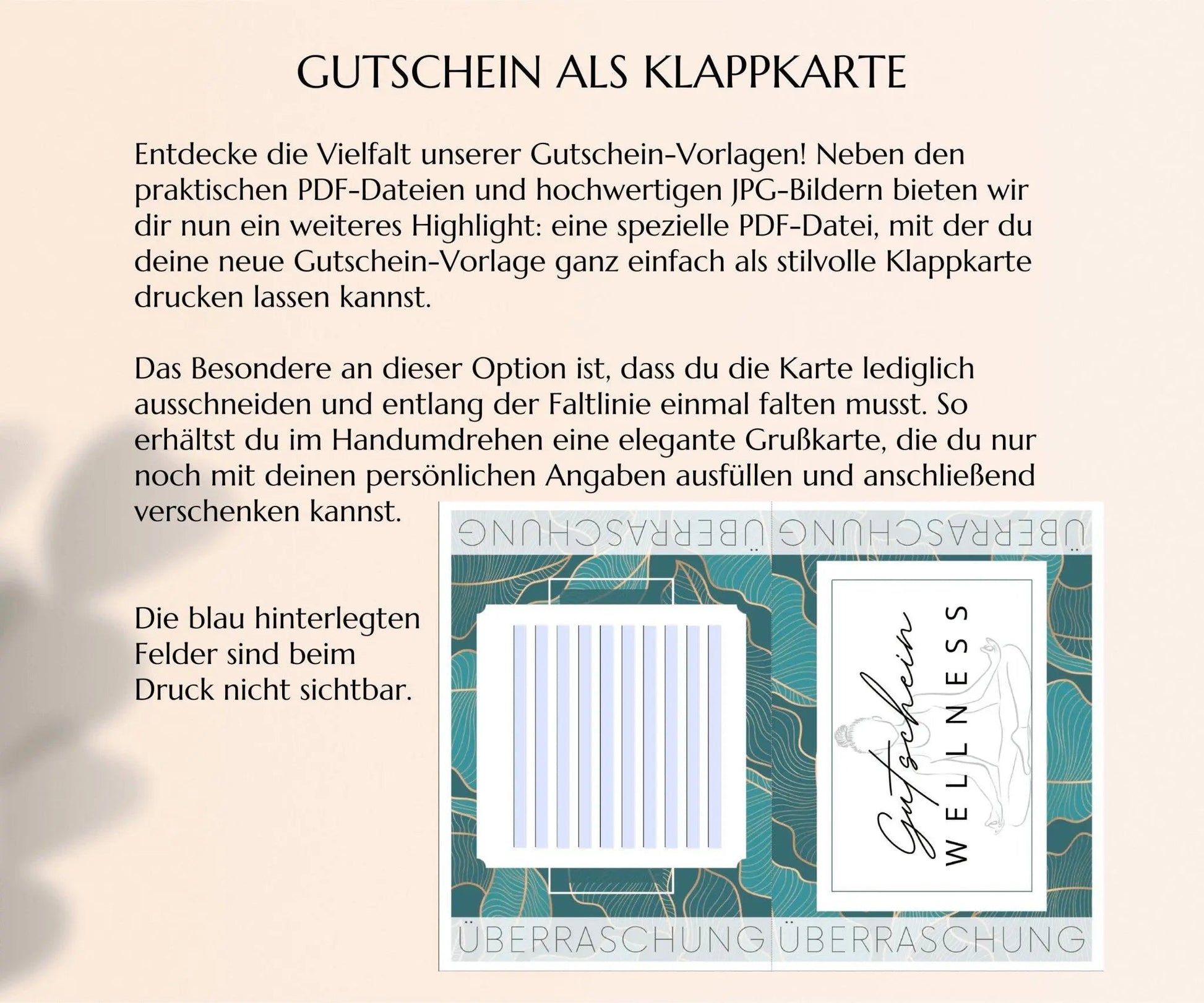 Wellness Gutschein Vorlage | Klappkarte zum Ausdrucken | JSK124 - JSKDesignStudio.de