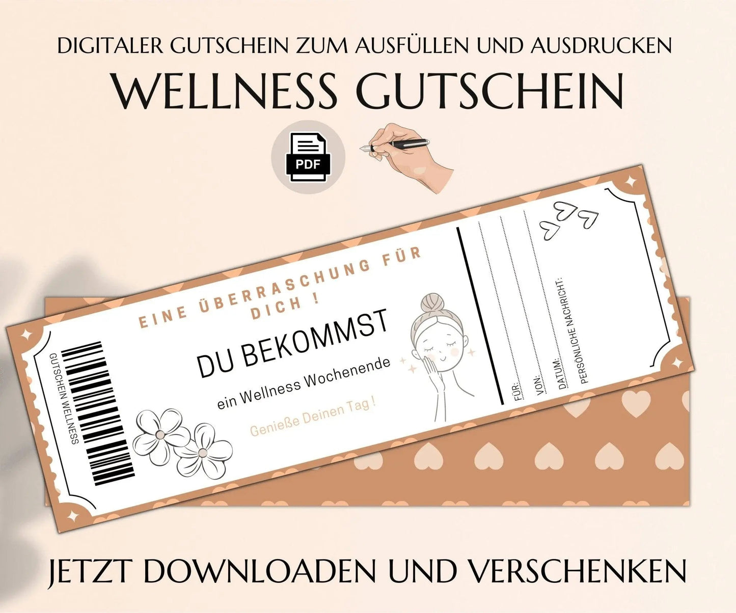 Wellness Wochenende Gutschein Vorlage zum Ausdrucken | JSK002 - JSKDesignStudio.de