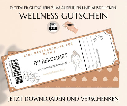 Wellness Wochenende Gutschein Vorlage zum Ausdrucken | JSK002 - JSKDesignStudio.de