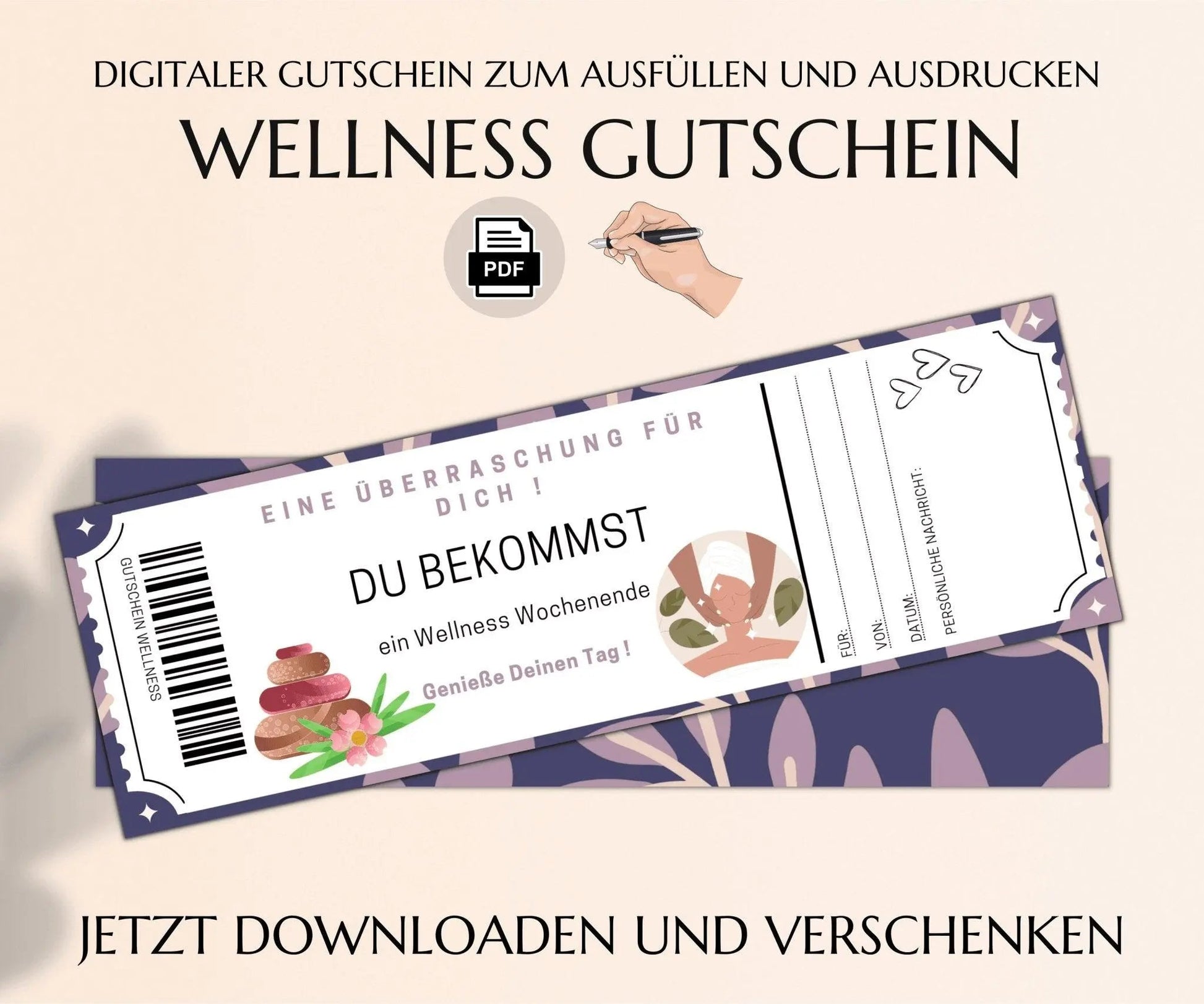 Wellness Wochenende Gutschein Vorlage zum Ausdrucken | JSK004 - JSKDesignStudio.de