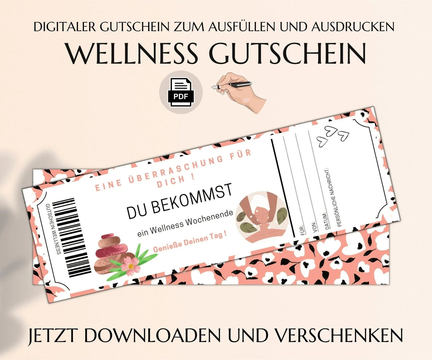 Wellness Wochenende Gutschein Vorlage zum Ausdrucken | JSK005 - JSKDesignStudio.de