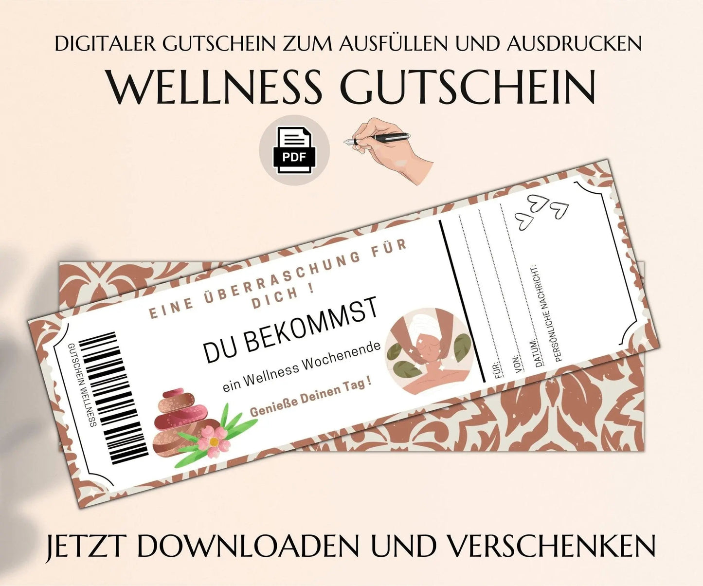 Wellness Wochenende Gutschein Vorlage zum Ausdrucken | JSK006 - JSKDesignStudio.de